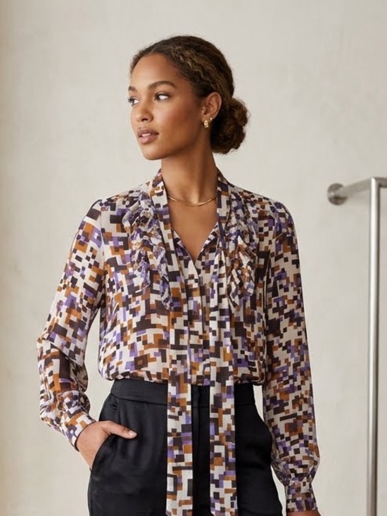 Sandra Angelozzi Tops - Sandra Angelozzi Frilled Silk Business Casual Blouse